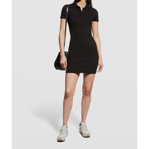 PAM & GELA Polo Ribbed Mini Dress Black Small - Picture 1 of 7
